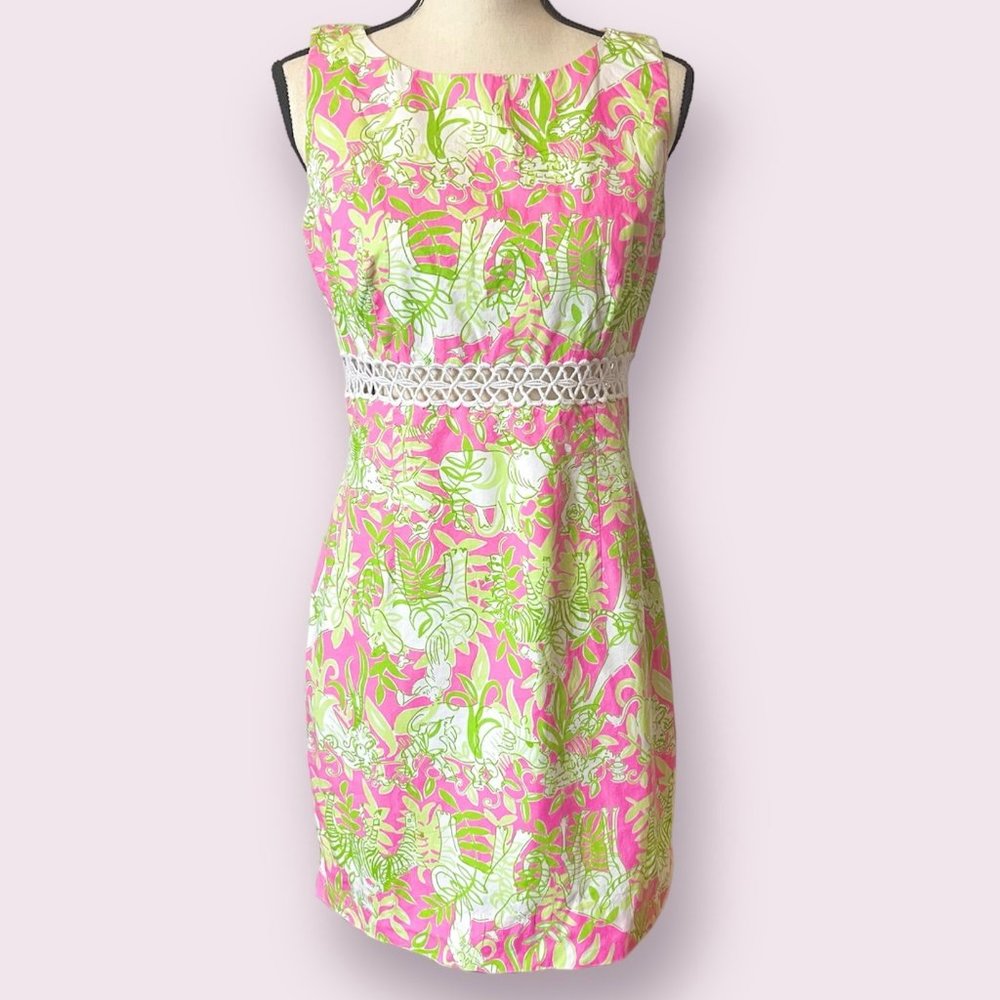 Lilly Pulitzer Women's 6 Party Animals Lattice Waist Sheath Dress White Label